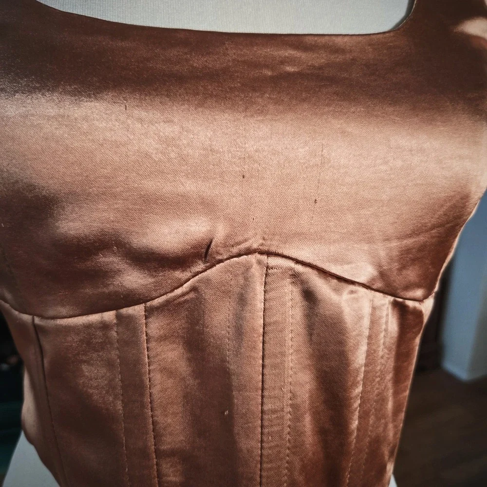 L.A. Hearts Womens Satin Corset Top Bronze Brown Square Neck‎ Crop Small